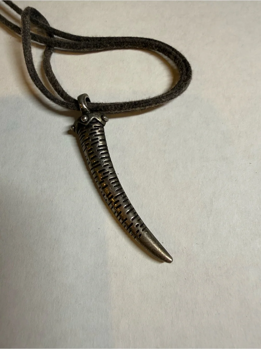 Silver Tone Fang Tusk Pendant Necklace Adjustable Cord Tribal Boho Gothic